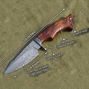 Couteau de chasse droit en acier Damas fait main A&M ENTERPRISES, avec fourreau en cuir industriel professionnel, couteaux de camping. - Product Image 4