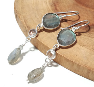 Labradorite & Clear Quartz <b>Earrings</b> Solid 925 Sterling <b>Silver</b> Natural Gemstone Dangle Drop <b>Earrings</b> Handmade Jewelry Wholesale - Product Image 2