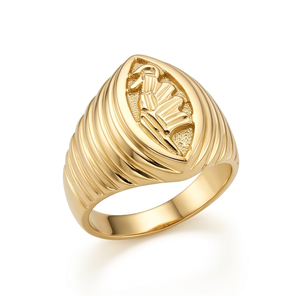 Bague signet classique pour homme DIVYORO en cuivre et laiton plaqué or avec motif d'aigle cannelé - Product Image 1