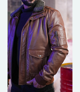 Vestes pour hommes, tendance, de haute qualité, en cuir véritable, veste de motard, OEM, logo personnalisé, col en fourrure, vente en gros pour hommes - Product Image 1
