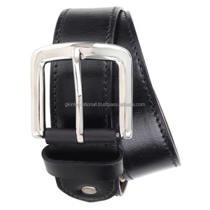 Ceinture décontractée pour homme en cuir pleine fleur noir, cousue main, durable, avec boucle en laiton nickelé, toutes tailles - Product Image 5