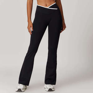 Legging évasé taille mi-haute pour femme, long, à carreaux, en Spandex/Polyester, écologique, effet ventre plat, extensible dans les quatre sens - Product Image 4
