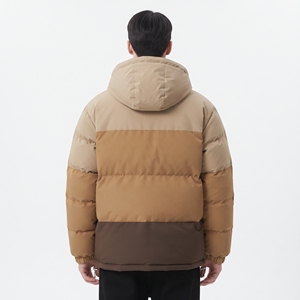 Blouson matelassé à capuche pour homme Hawk Eye, coupe-vent, color block, hiver, décontracté, épais, rembourrage en polyester, fermeture éclair - Product Image 3