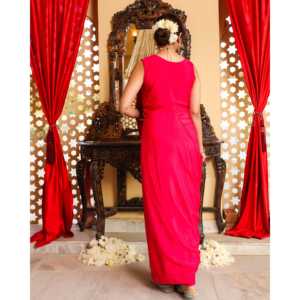 Robe plissée en tissu tissé rose Anna Rani XS avec col bijou et taille naturelle, respirante pour les occasions festives - Product Image 3