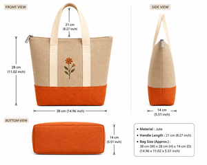 กระเป๋าผ้าปอกระเจาปักลายดอกไม้ พร้อมซิปปิด ซับในผ้าฝ้าย สีเบจส้ม สไตล์มินิมอล ใช้ได้ทุกวัน เหมาะสำหรับไปทะเล - Product Image 2