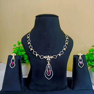 Elegant Classic Imitation Gold Plated Pink Rhinestone Women's Necklace Earrings <b>Set</b> for Wedding Bridal & Occasions Made in India - Product Image 1