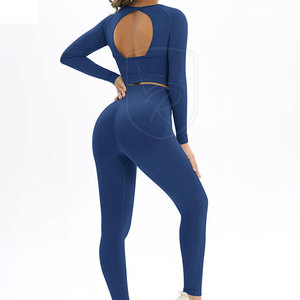 Ensemble de vêtements côtelés deux pièces confortables pour femmes, couleur unie, manches longues, longueur intégrale, séchage rapide, respirant, écologique, vêtements décontractés - Product Image 4
