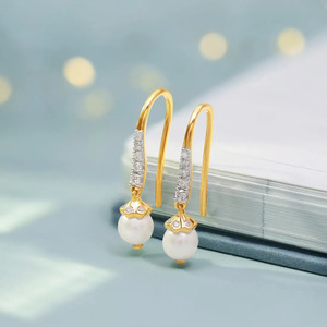 ต่างหูทรงหยดน้ำประดับเพชรทรงโค้งมนพร้อมลูกบอลหินสีขาว - Product Image 4