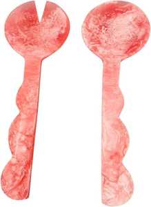 Resin Short Salad Server Pair Handmade Swirl Pattern Multicolor Multifunctional Dishwasher <b>Safe</b> BPA Free Custom Color <b>Tools</b> - Product Image 5