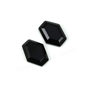 Best Selling Natural Black Onyx Hexagon Shape Step Cut High Polish 10x16mm Flatback Loose Cabochon Jewelry Making Pendant Ring - Product Image 2