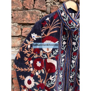 Black <b>Velvet</b> Embroidered Jacket Coat Handmade Short Suzani Jacket Boho Chic Jacket Two Side Pockets - Product Image 6