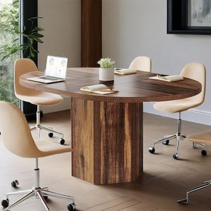 55.12 pollici in legno rustico tavolo da conferenza ovale piccolo tavolo da seminario a forma di poligono Base per 4-6 persone sala riunioni mobili - Product Image 1