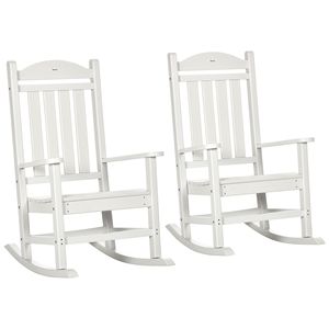 Lot de 2 chaises à bascule blanches d'extérieur avec accoudoirs, en PEHD résistant à la décoloration et imperméable, pour la détente intérieure et extérieure - Product Image 1