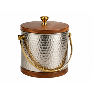 Seau à glace élégant en bois avec isolation à double paroi en acier inoxydable et pinces, refroidisseur de boissons artisanal pour restaurant - Product Image 6