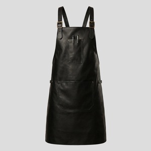 Tablier en cuir avec bretelles croisées au dos et doubles poches pour uniforme de personnel de service de restaurant et de bar - Product Image 1