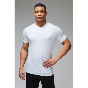 T-shirt blanc ajusté pour homme, mélange de coton, col rond, vêtements de sport, coupe slim, étiquette privée personnalisée - Product Image 1