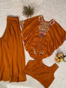 Conjunto coordinado étnico de fusión étnica para mujer con bordado Chinon y cuello de lentejuelas, estilo Palazzo, para bodas, fiestas y Diwali - Product Image 3