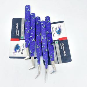 Ensemble de pinces à épiler Volume en acier inoxydable PCT Logo personnalisé Extensions de cils impression papillon bleu papier revêtement miroir beauté faux - Product Image 4