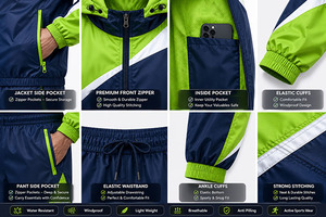 Conjunto Cortavientos Ligero, Chaqueta Impermeable con Capucha y Pantalones Deportivos para Deportes al Aire Libre - Product Image 6