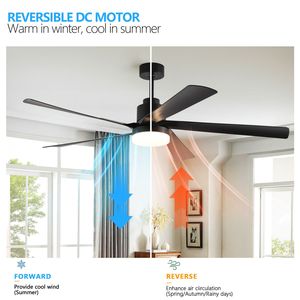 Modern 65-Inch <b>Black</b> LED <b>Ceiling</b> <b>Fan</b> with Light 5 Blade Quiet Design Dimmable Remote Control for Living Room - Product Image 5
