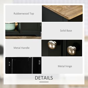Credenza con Ripiani Regolabili, 3 Armadietti e 3 Cassetti, Nera, Arredamento Cucina Antico Tradizionale per Sala da Pranzo e Soggiorno - Product Image 6