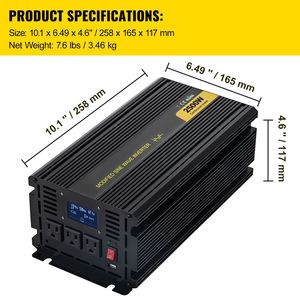 Inverter di Potenza a Onda Sinusoidale Modificata 2500W, Convertitore Auto da DC 12V a AC 120V con Display LCD, Telecomando e LED per Inverter Solari - Product Image 4