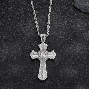 925 Sterling <b>Silver</b> Hip Hop Cute Personalized Moissanite Cross <b>Charm</b> Pendant Fully Iced Diamond Look Custom Letter Rhodium - Product Image 3