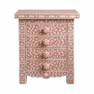 Table de Chevet Moderne en Os de Palme Floral, Vente en Gros Usine, Personnalisée, Vert Sarcelle, Commode à 3 Tiroirs, Luxe, Faite à la Main en Inde - Product Image 5