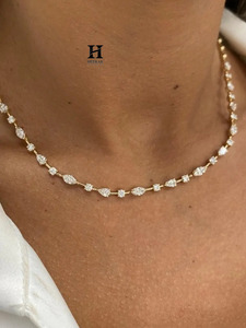 Custom 14K Gold Marquise and Round Lab Grown Diamond <b>Choker</b> Necklace for Women VVS EF Certified Diamond Dainty <b>Tennis</b> Necklace - Product Image 4