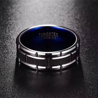 Bague pour homme en carbure de tungstène avec placage intérieur bleu, style métal argenté brossé, alliance de fiançailles, ajustement confortable, vente en gros de bijoux
