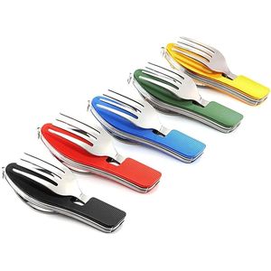 Utensilios de Camping Portátiles de Acero Inoxidable 4 en 1, Juego de Cubiertos Ligero de 5 Piezas, Tenedor, Cuchara, Abrebotellas para Aventuras al Aire Libre - Product Image 1