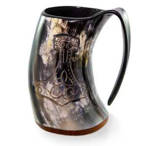 Mug en corne décoratif classique, vaisselle artisanale originale pour bière, café, bureau, fête, table. - Product Image 4