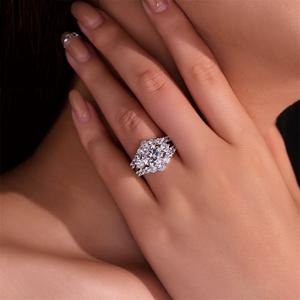 3CT Real Moissanite 925 Sterling Silver 3 Stone Engagement <b>Ring</b> Chevron V-shape Enhancer Wrap Guard Wedding Band Bridal Set <b>Ring</b> - Product Image 4