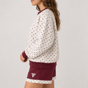 Ensemble short 2 pièces pour femme, col rond, motif pois inversés, crème, vêtements de sport décontractés personnalisés - Product Image 4