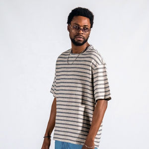 เสื้อยืดผู้ชายไซส์ใหญ่ คอกลม แบบสั่งทำพิเศษ OEM ผ้าฝ้าย 100% ซับในลายทาง เสื้อยืดโอเวอร์ไซส์สำหรับผู้ชาย - Product Image 6