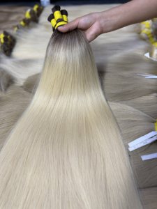 Extensiones de Cabello Vietnamita Virgen Natural Liso de Alta Calidad, de un Solo Donante, Doble Trama, 100 Gramos, Rubio y Castaño Teñido - Product Image 2