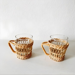 Vente en gros gobelets de tailles personnalisées gobelets à vin boisson champagne verre à couvercle en rotin tasse à boisson avec poignée - Product Image 4