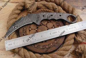 Venta al por mayor de cuchillos de hoja fija de acero de Damasco de espiga completa, tipo pico de halcón, para caza y camping, en blanco, OBM OEM ODM Suministro DIY - Product Image 2