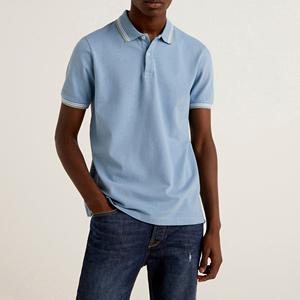 Polo de Piqué de Algodón Azul Claro para Hombre, Manga Corta, Color Sólido, Casual, con Botones, Corte Regular, Tejido Transpirable - Product Image 6