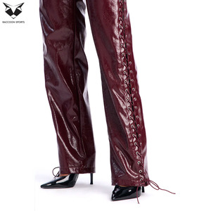 Pantalon sexy en cuir verni marron brillant pour femme, avec détails de lacets latéraux, taille haute, coupe skinny, en similicuir PU, idéal pour les sorties nocturnes et les clubs. - Product Image 5