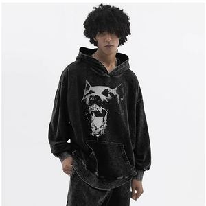 Sweat à capuche vintage oversize pour homme, imprimé chat noir, streetwear, en coton French Terry, manches classiques, poche avant, design hiver - Product Image 4