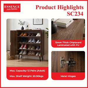 Moderno Mueble Zapatero de Madera de Nogal SC234, Mueble de Almacenamiento de Zapatos para Entrada con 2 Puertas, Organizador de Zapatos para 12 Pares con Bisagras Metálicas - Product Image 4