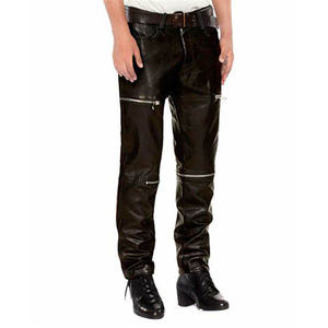 Pantalon en cuir pour homme, plusieurs couleurs, taille haute, coupe droite, style motard, avec poches, fermeture boutonnée, pour l'hiver - Product Image 6