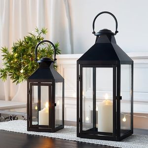 Lanterne suspendue en fer noir moderne de petite taille, décoration de Noël extérieure, porte-bougie carré en fer pour usage familial - Product Image 2