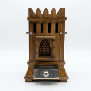 Brûleur d'encens artisanal en bois en forme de tour de château avec tiroir métallique – Élégant diffuseur de parfum pour la maison, cadeau artisanal décoratif et aromathérapie - Product Image 3