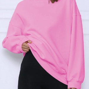 Sweat-shirt oversize pour femme à col rond profond, en tissu tissé uni, pull d'hiver à capuche, style décontracté ample - Product Image 2