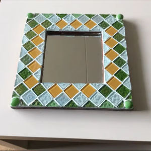 Wholesale Supplier Mosaic Mirror Square Tiled <b>Frame</b> Green Yellow Surface Desktop Wall Hanging Decor Bathroom Living Room Home - Product Image 1