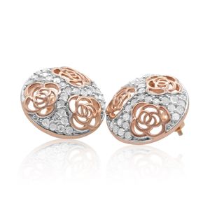 0.58 Cttw Natural White Diamond Flower Two Tone Stud <b>Earrings</b> for Women, Round Cut Diamonds, 925 Sterling Silver, Push Back - Product Image 1