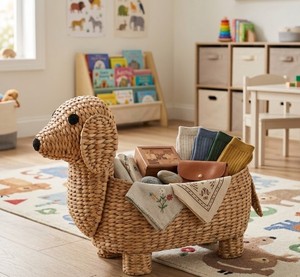 Handwoven Water Hyacinth Dog Shaped Storage <b>Basket</b> with Lid, Natural <b>Wicker</b> Animal Toy Organizer for Kids Room, Nursery Decor - Product Image 6