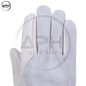 Gants de conduite en cuir blanc avec bordure rouge, gants de travail à doigts entiers pour la conduite et l'utilisation en extérieur, équipement de manutention à haute friction - Product Image 4